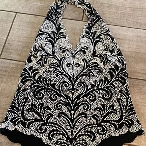 TADASHI Women’s Beaded Halter Top Blouse  253527 Sz M Vintage Made In USA